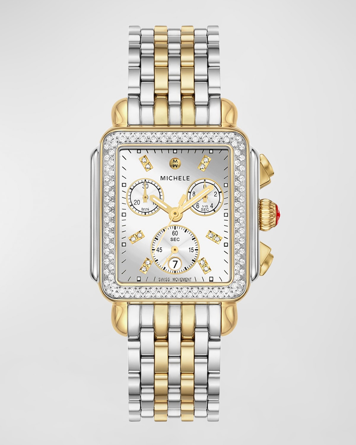MICHELE Deco Two Tone High Shine Watch with Diamonds
