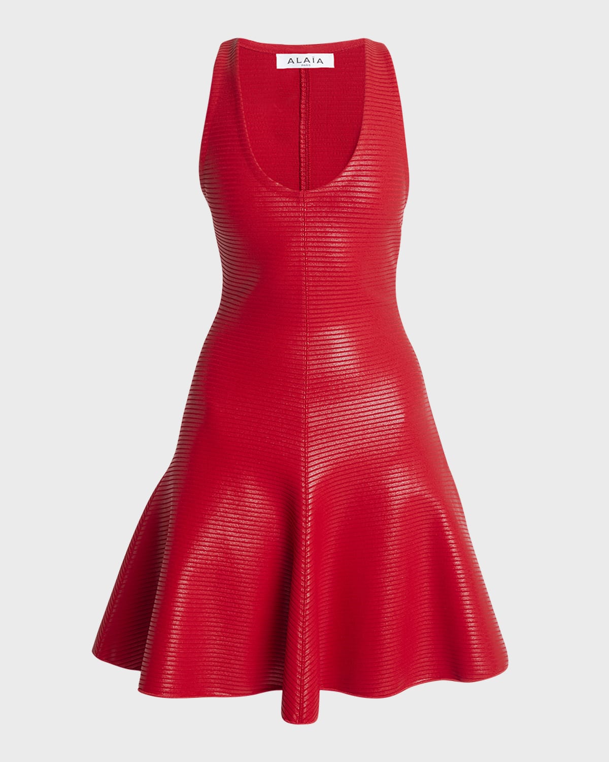 ALAIA Scoop-Neck Sleeveless Foiled Rib Knit Mini Dress