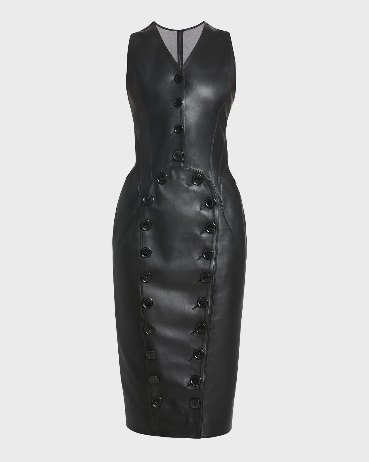 ALAIA Button-Front Sleeveless Leather Midi Vest Dress