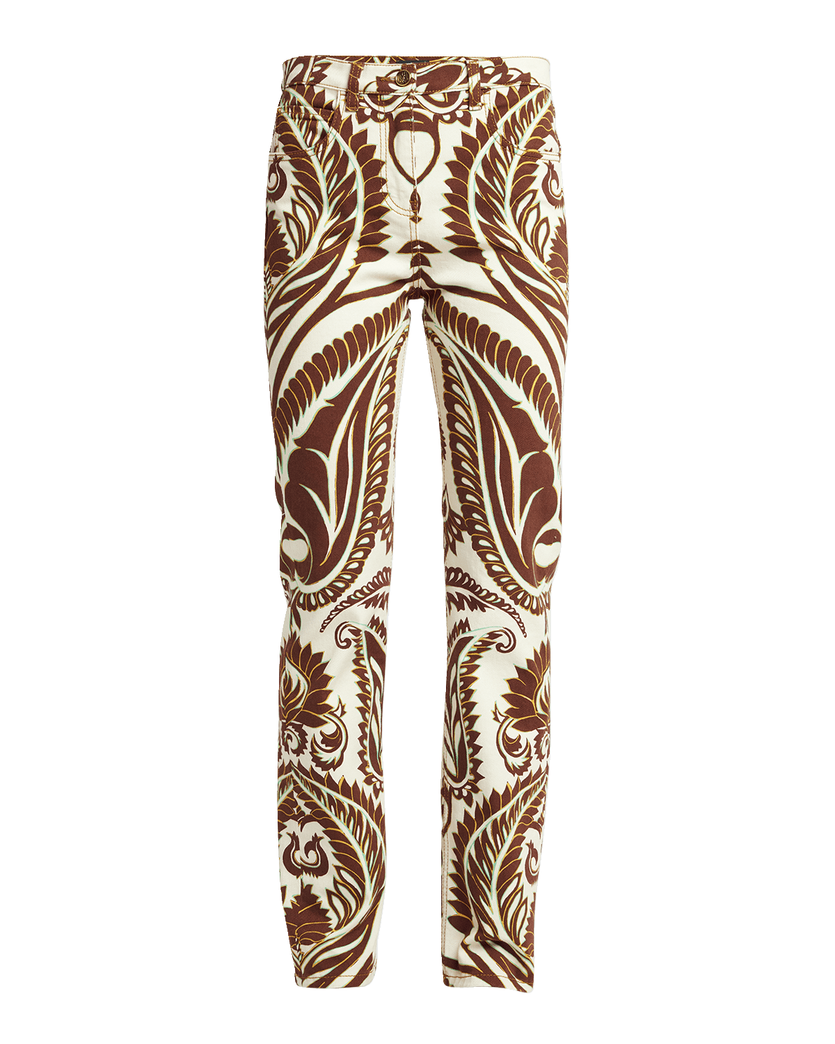 Etro Mid-Rise African-Print Slim-Leg Jeans