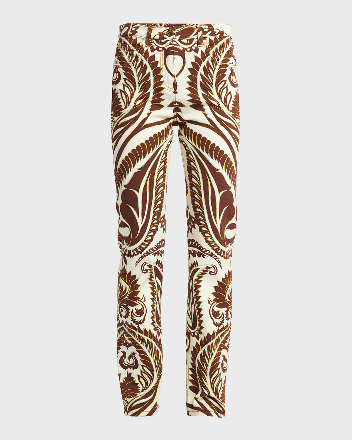 Etro Mid-Rise African-Print Slim-Leg Jeans