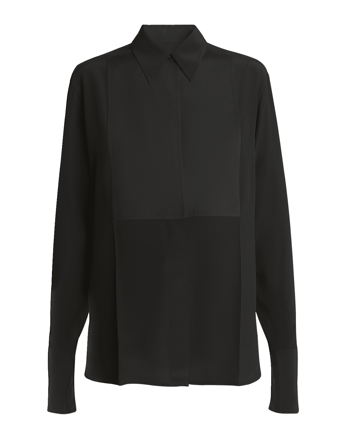 Victoria Beckham Contrast Bib Button Down Silk Blouse