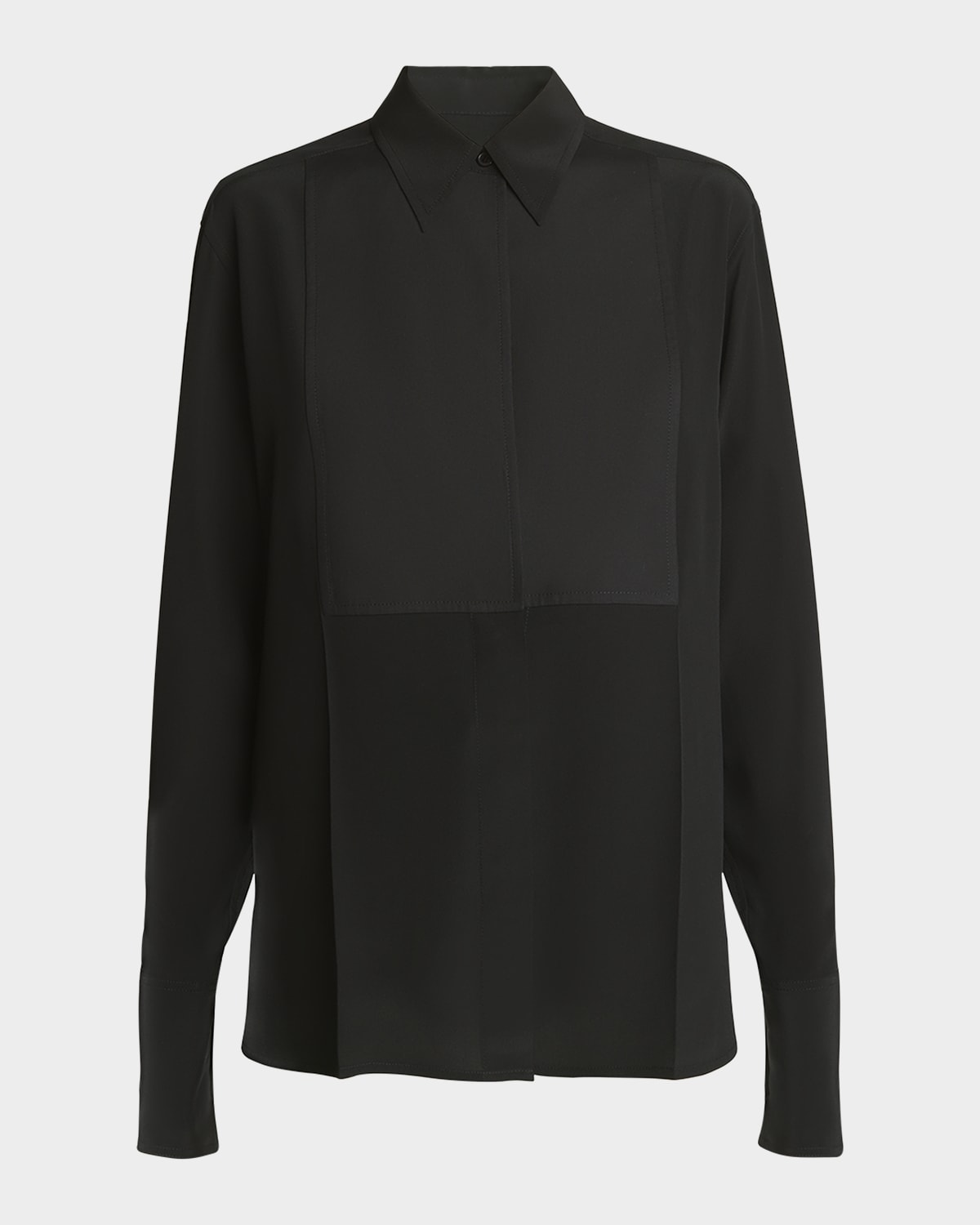 Victoria Beckham Contrast Bib Button Down Silk Blouse