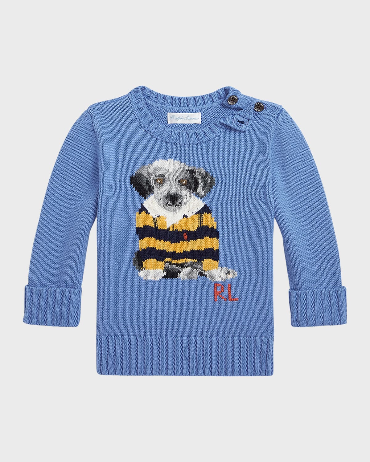 Ralph Lauren Childrenswear Boy's Cotton Crewneck Dog Sweater, Size 3M-24M