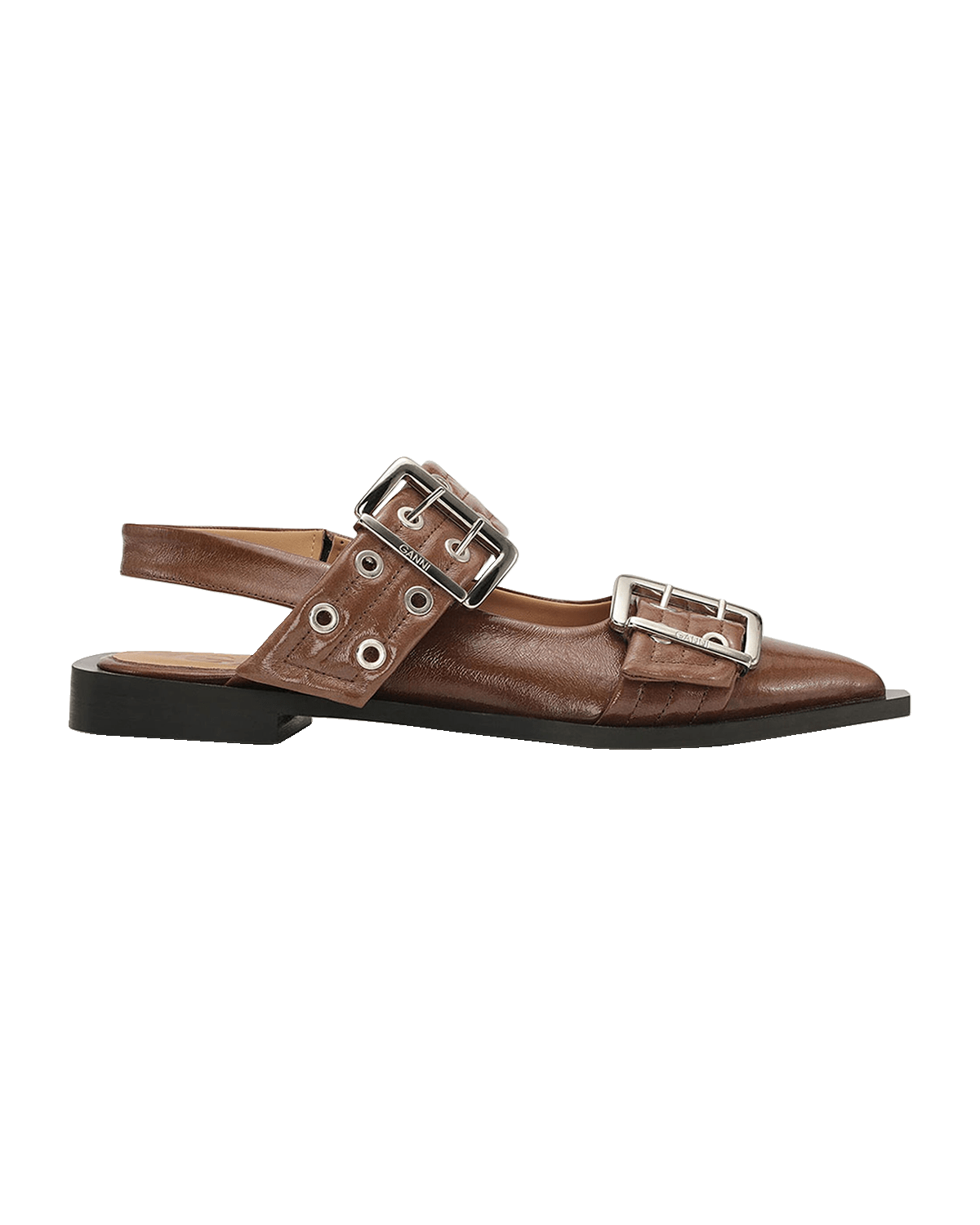 Ganni Dual-Buckle Slingback Ballerina Flats