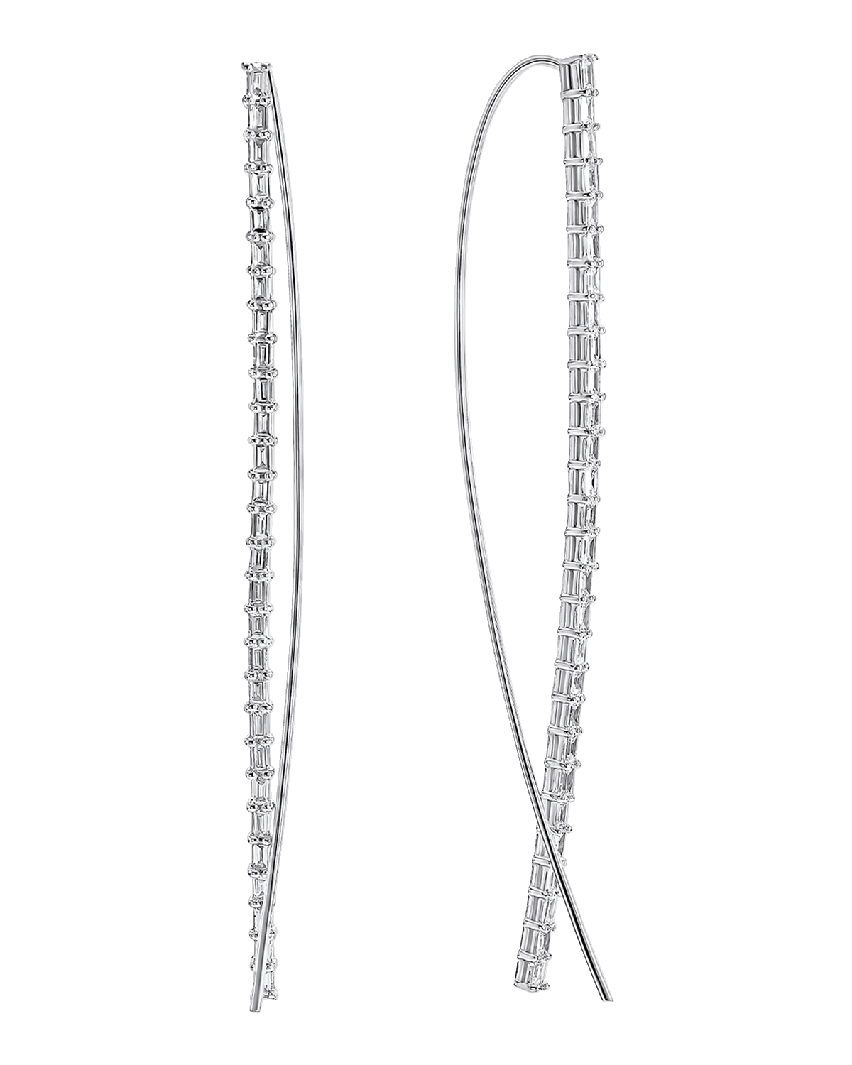 LANA 14K Gold Baguette Diamond Narrow Upside-Down Threader Hoop Earrings