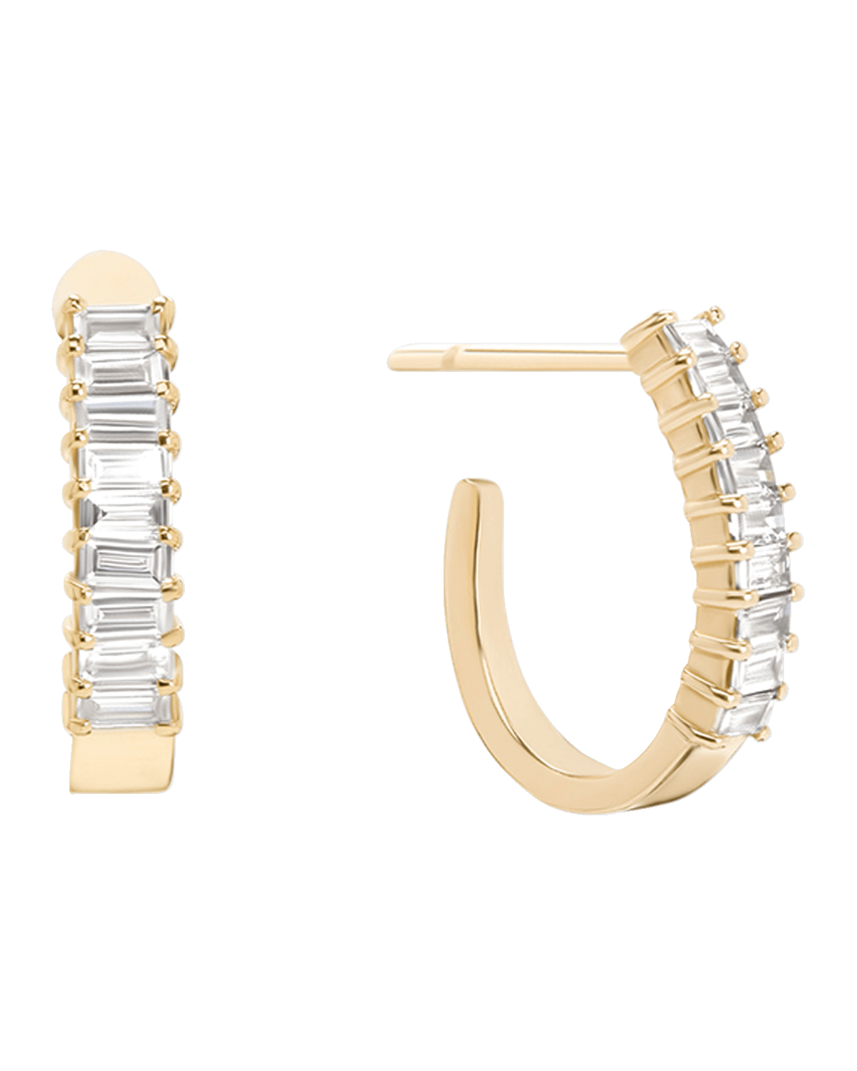 LANA 14K Gold Baguette Diamond Huggie Earrings, 0.5 tcw