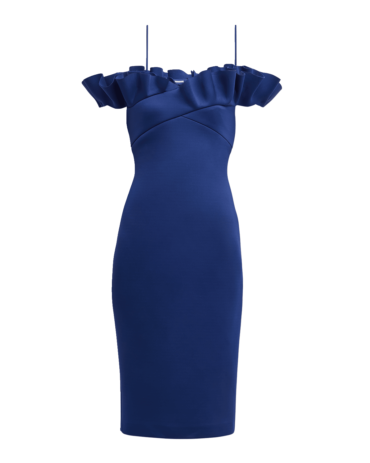 Badgley Mischka Collection Off-Shoulder Bodycon Ruffle Midi Dress