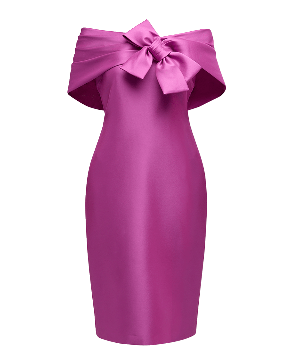 Badgley Mischka Collection Off-Shoulder Bow-Front Bodycon Midi Dress