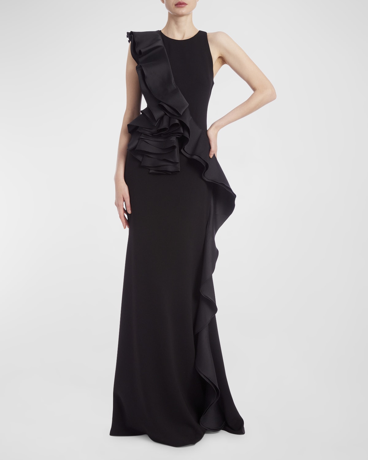 Badgley Mischka Collection Sleeveless Ruffle Trumpet Gown