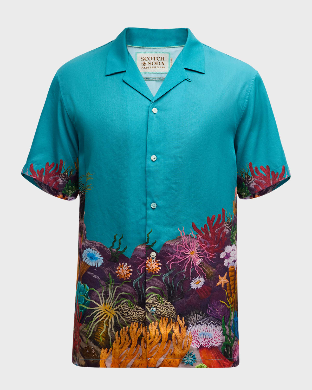 Scotch & Soda Men's Placed Graphic Camp Shirt