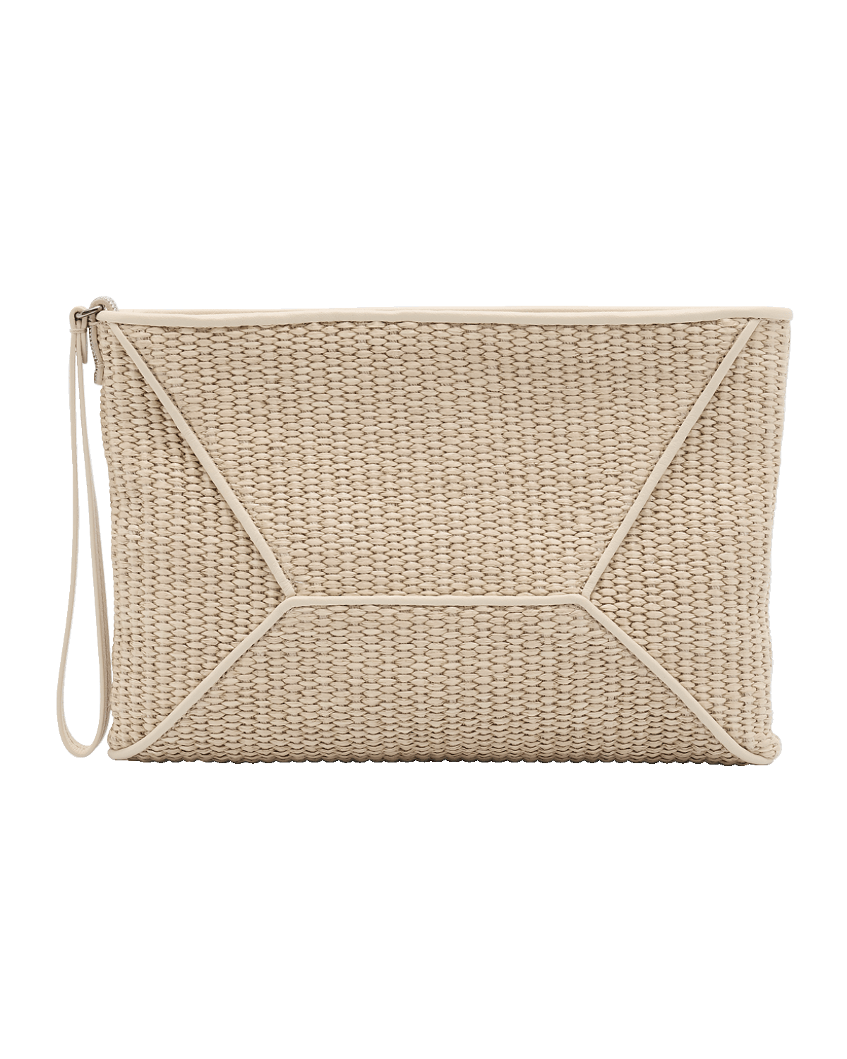 Brunello Cucinelli Zip Raffia & Leather Wristlet