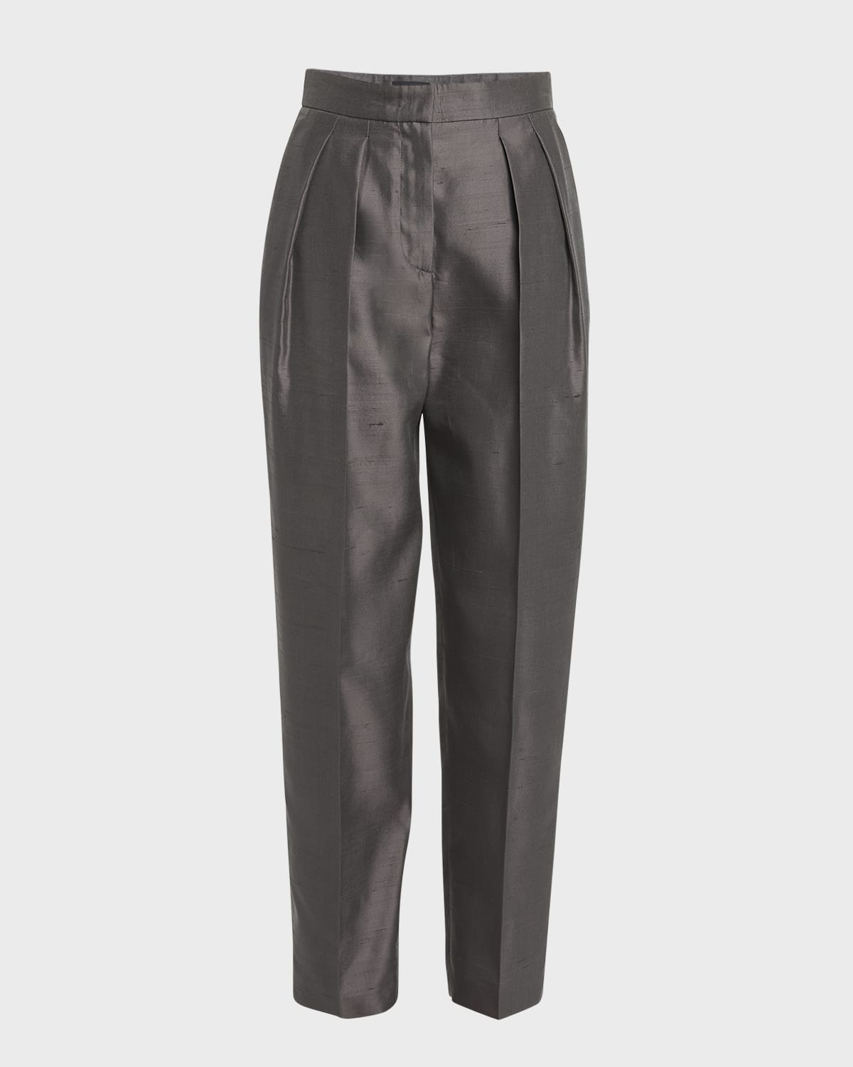 Giorgio Armani Shantung Silk Pleated Straight-Leg Trousers