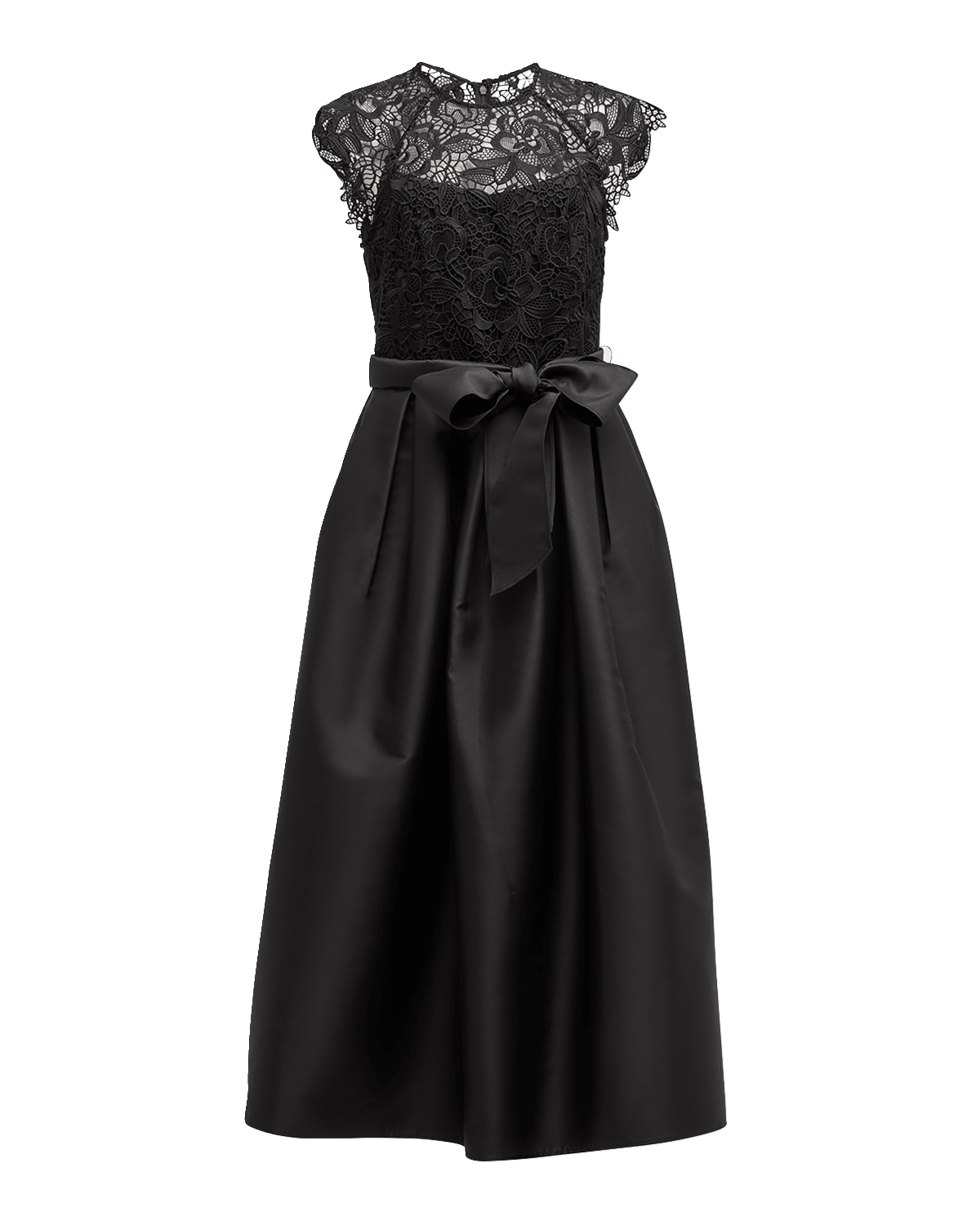 Shoshanna Pleated Floral Lace Mikado Gown