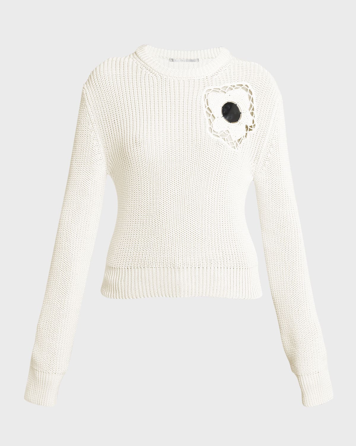 Stella McCartney Mirror Flower-Chest Crewneck Long-Sleeve Sweater
