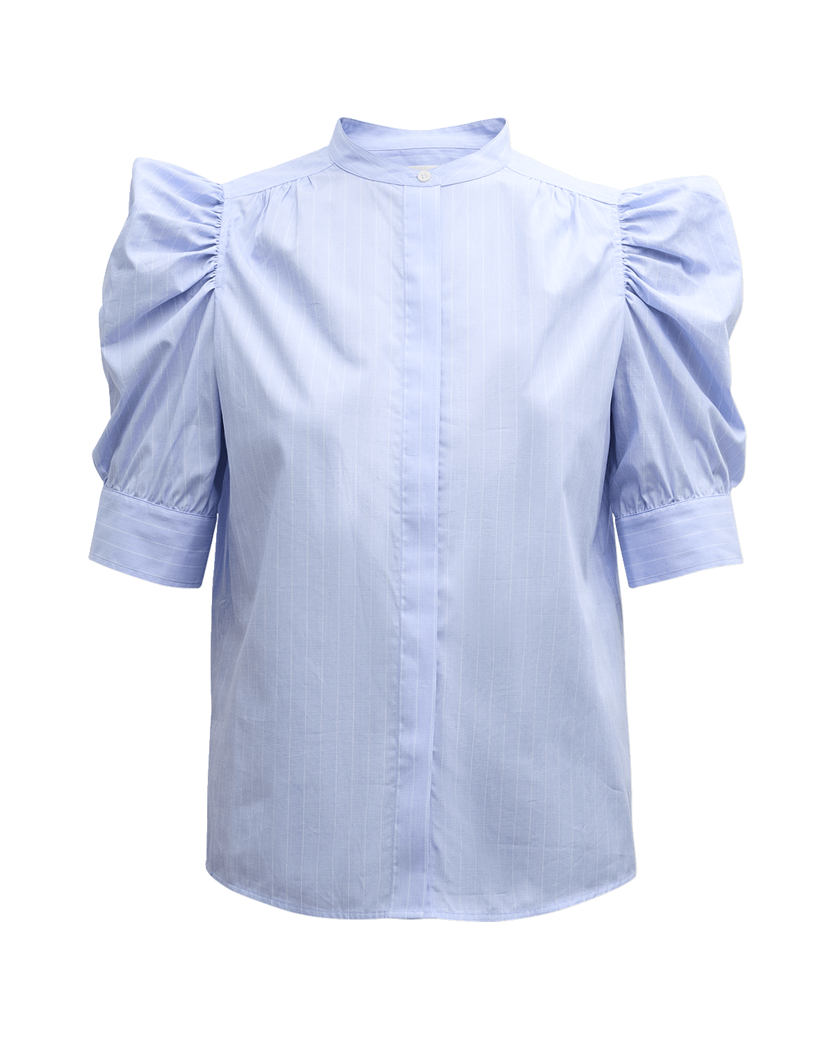 FRAME Pinstripe Ruched Puff-Sleeve Shirt