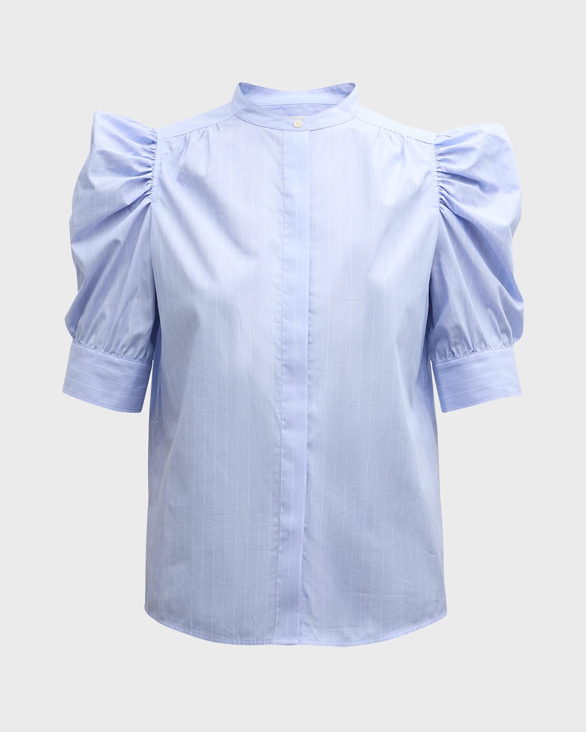 FRAME Pinstripe Ruched Puff-Sleeve Shirt
