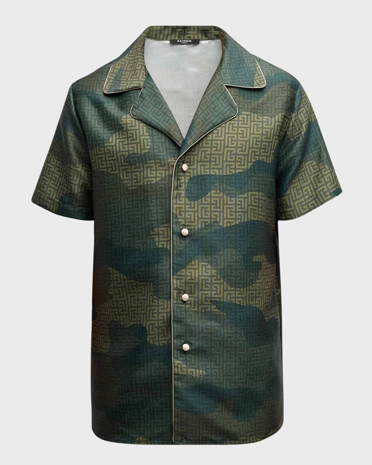 Balmain Men's Camouflage Monogram Shantung Shirt