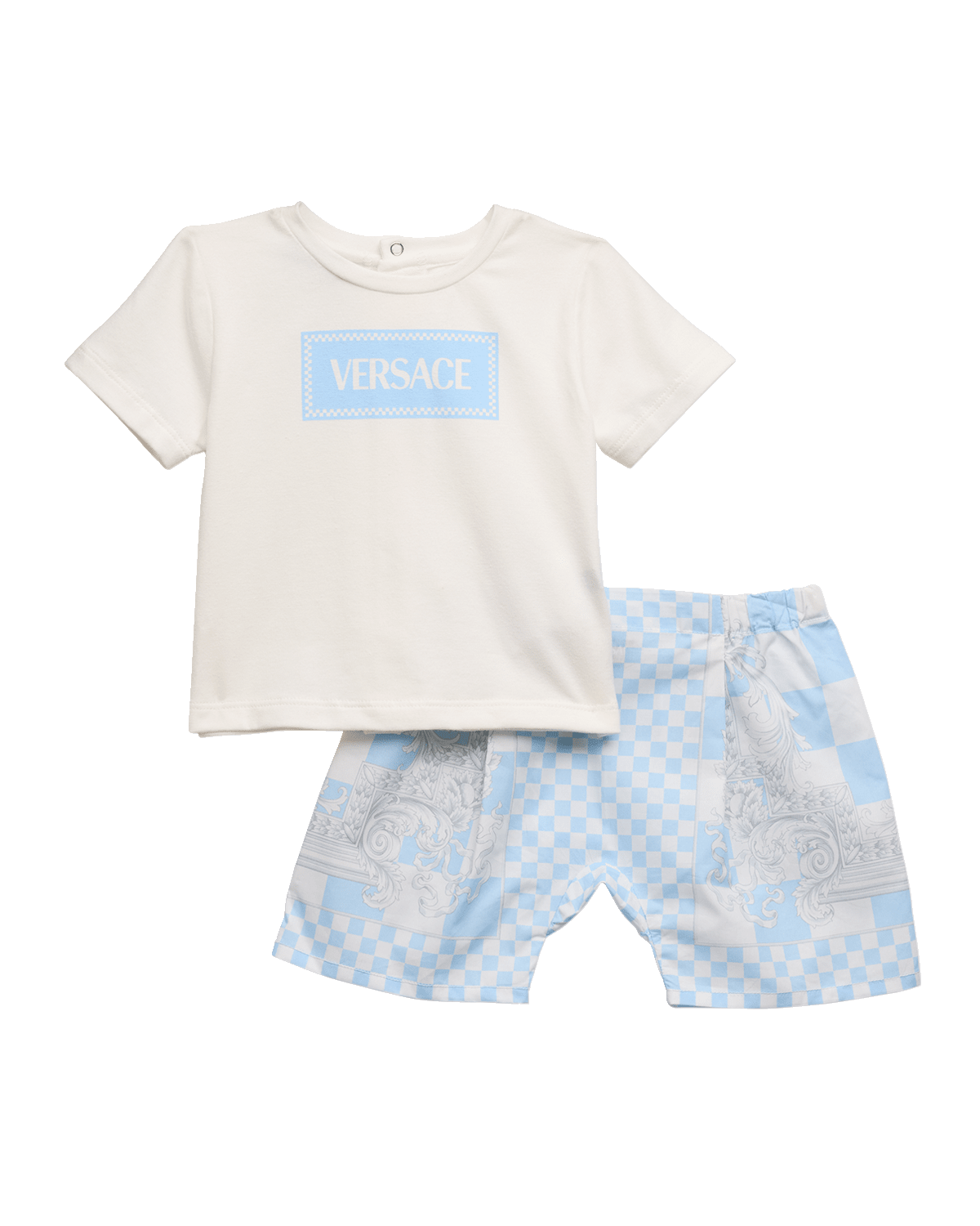 Versace Boy's Jersey Logo-Print T-Shirt W/ Barocco-Trim Shorts, Size 3M-18M