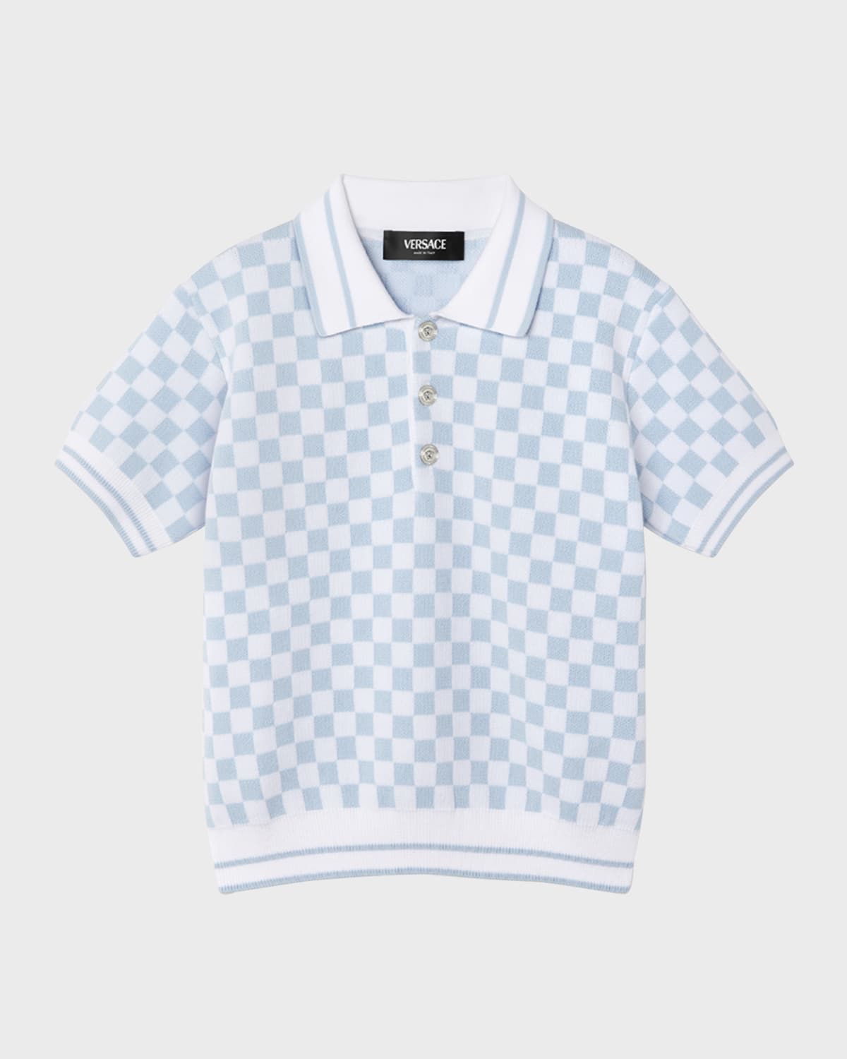 Versace Boy's Check-Print Knit Polo Shirt, Size 4-6