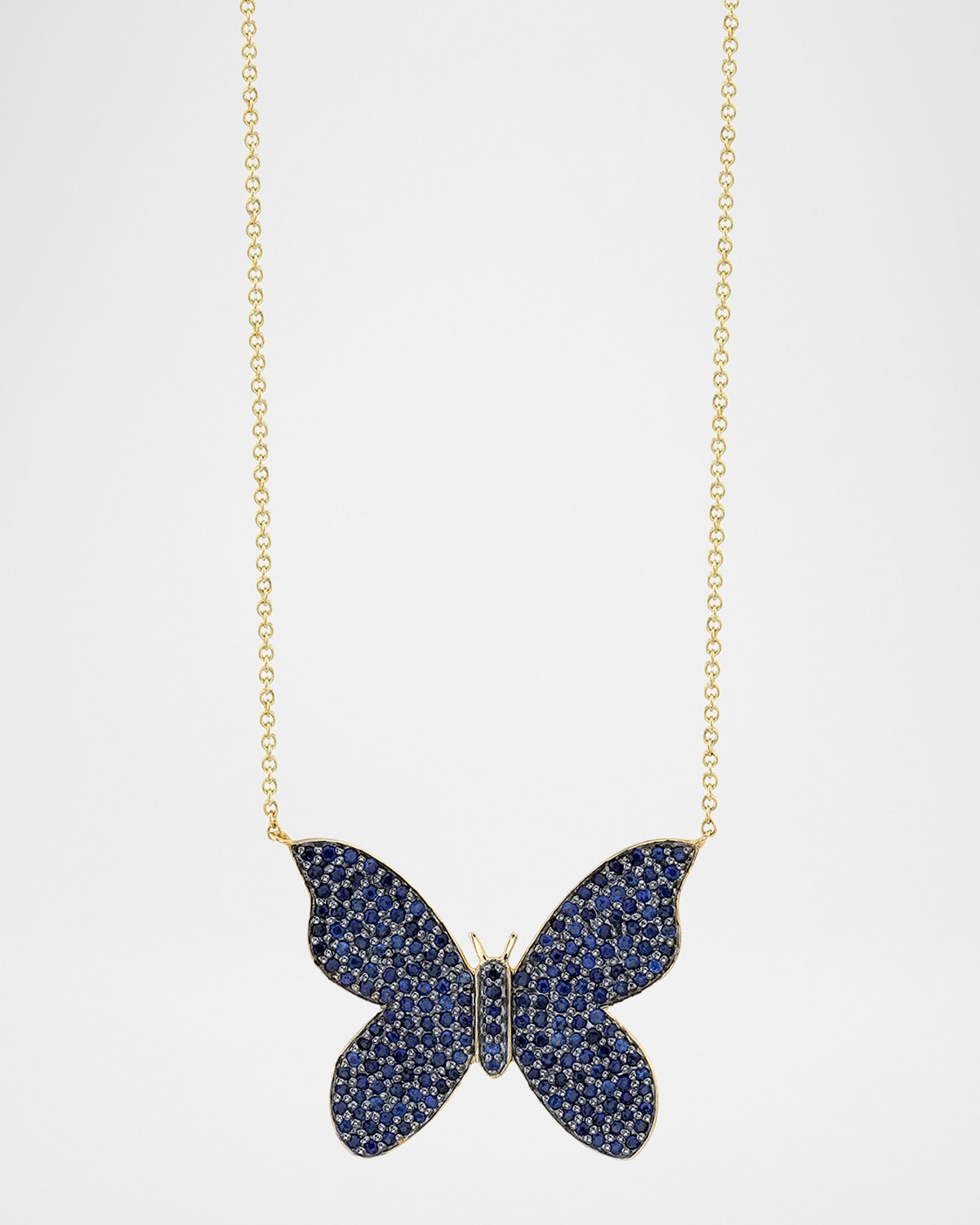 Sydney Evan 14K Large Sapphire Pave Butterfly Necklace