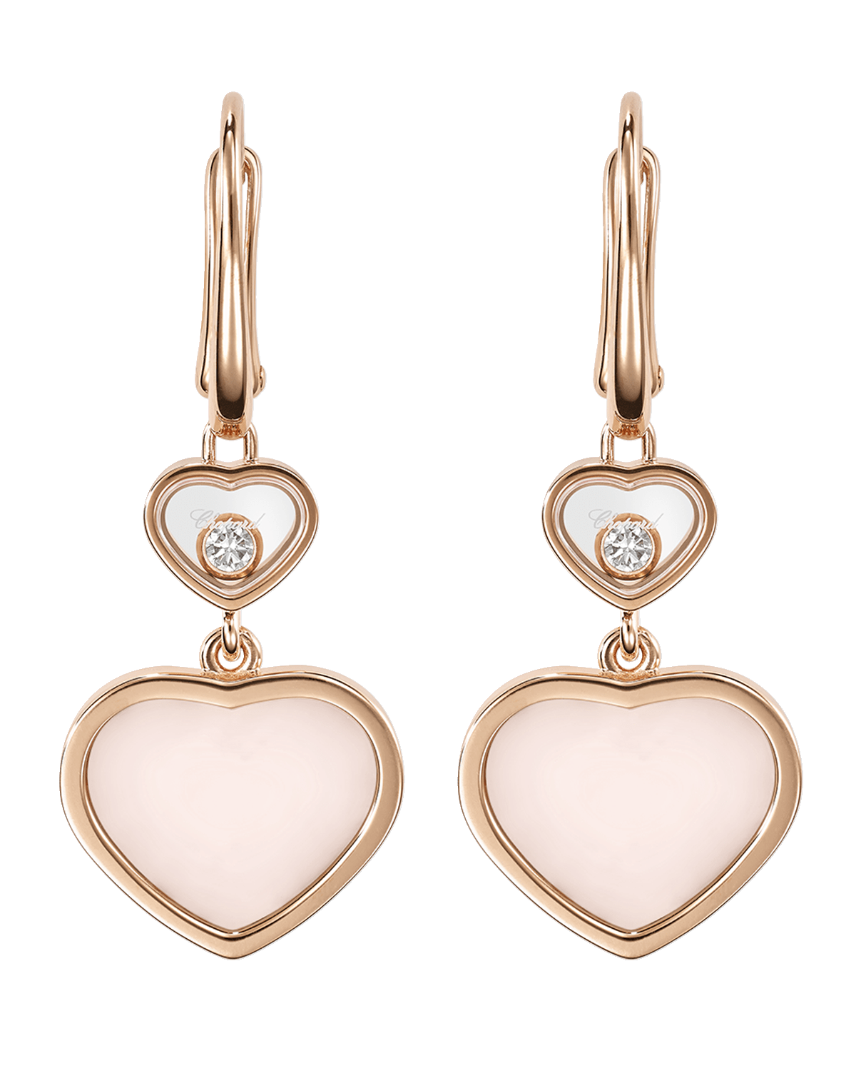 Chopard Happy Hearts 18K Rose Gold Pink Opal & Diamond Earrings
