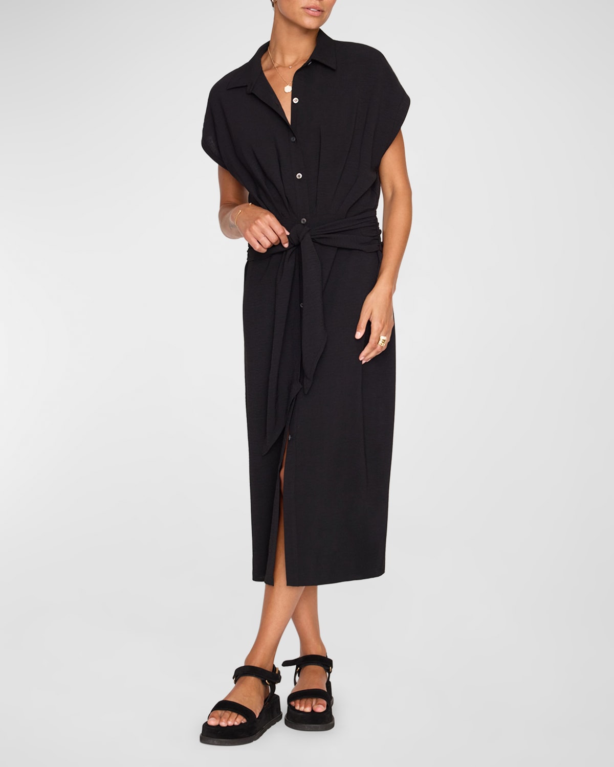 Brochu Walker Setia Dolman-Sleeve Tie-Waist Midi Shirtdress