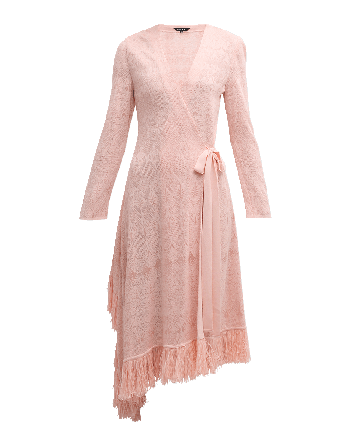 Misook Fringe-Hem Jacquard-Knit Midi Wrap Dress