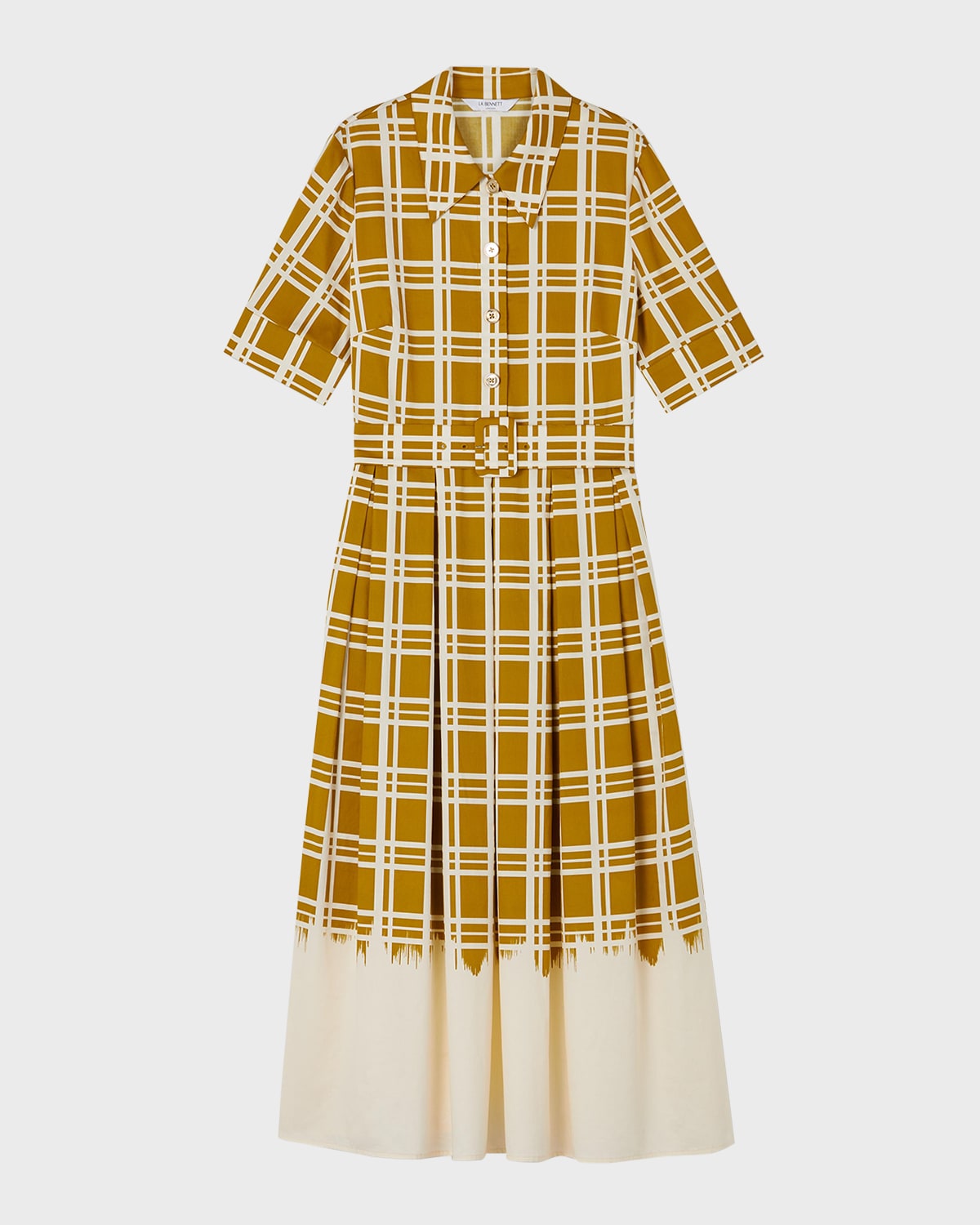 LK Bennett Dora Belted Grid-Print Cotton Midi Shirtdress
