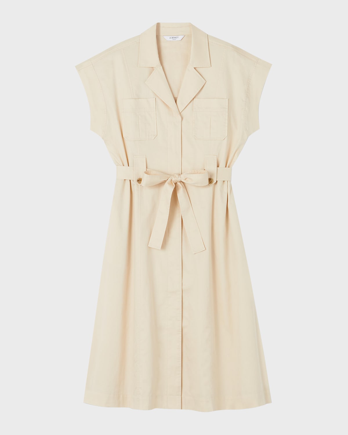 LK Bennett Ivy Belted Cap-Sleeve Cotton Utility Midi Dress