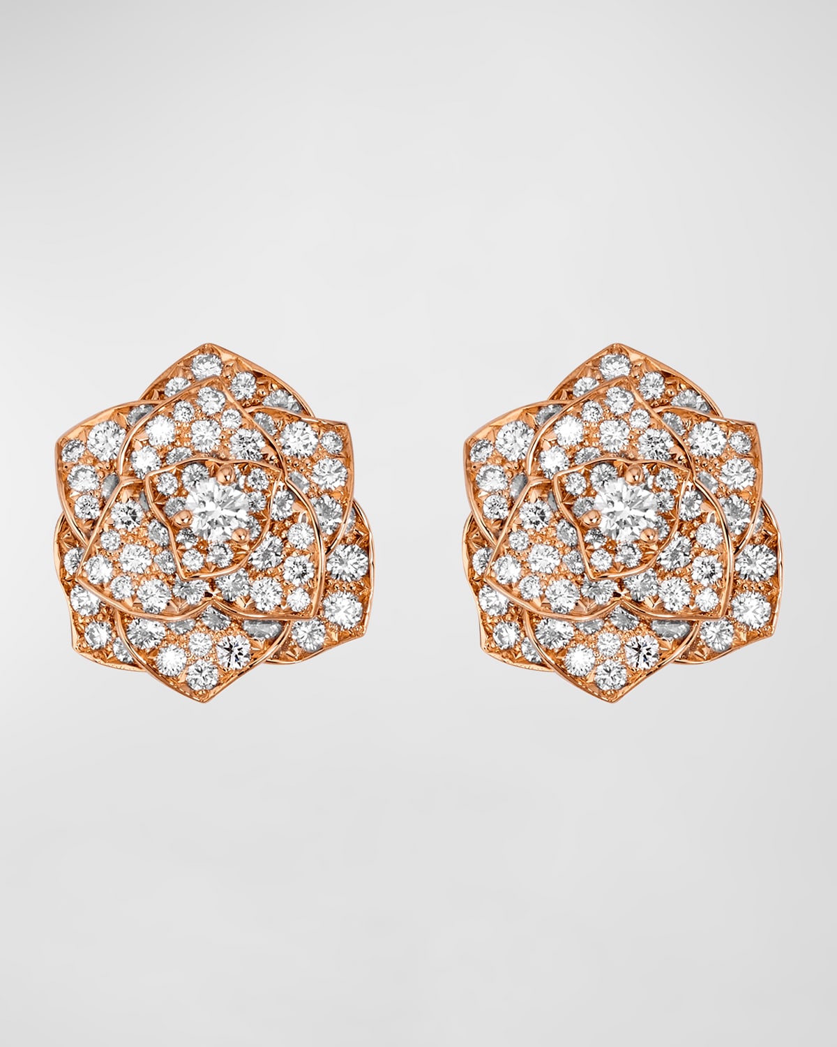 PIAGET Rose 18K Rose Gold Pave Diamond Stud Earrings