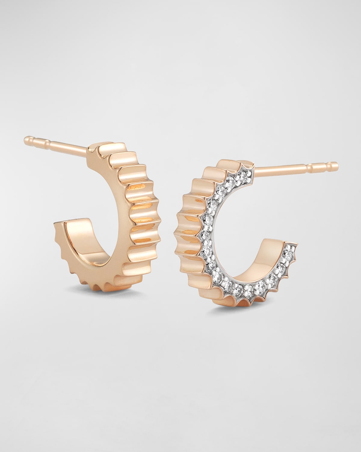 Walters Faith Clive Rose Gold Fluted Huggie Earrings with White Rhodium Diamond Edges