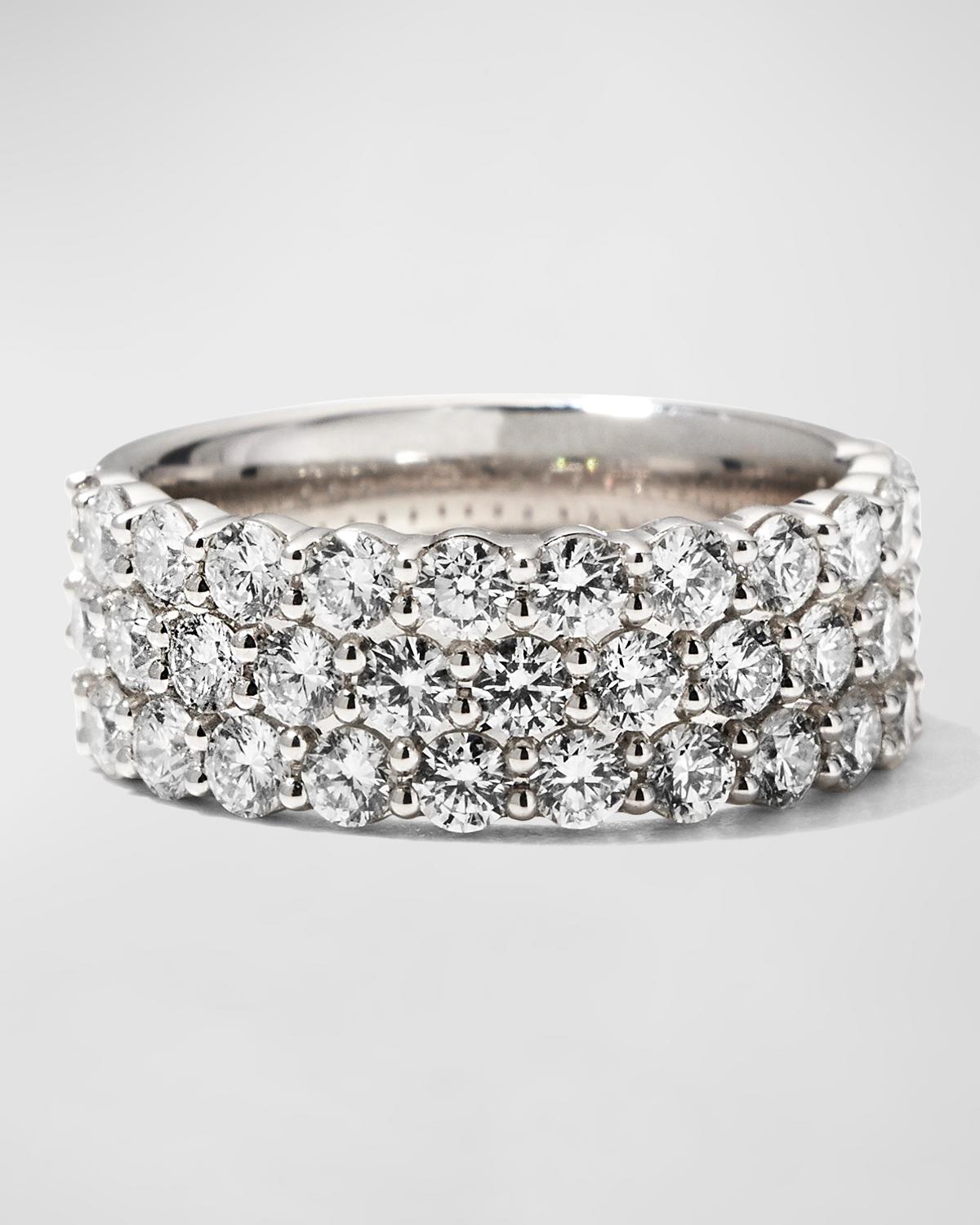 18k White Gold Halfway 3-Row Diamond Ring, Size 6-8