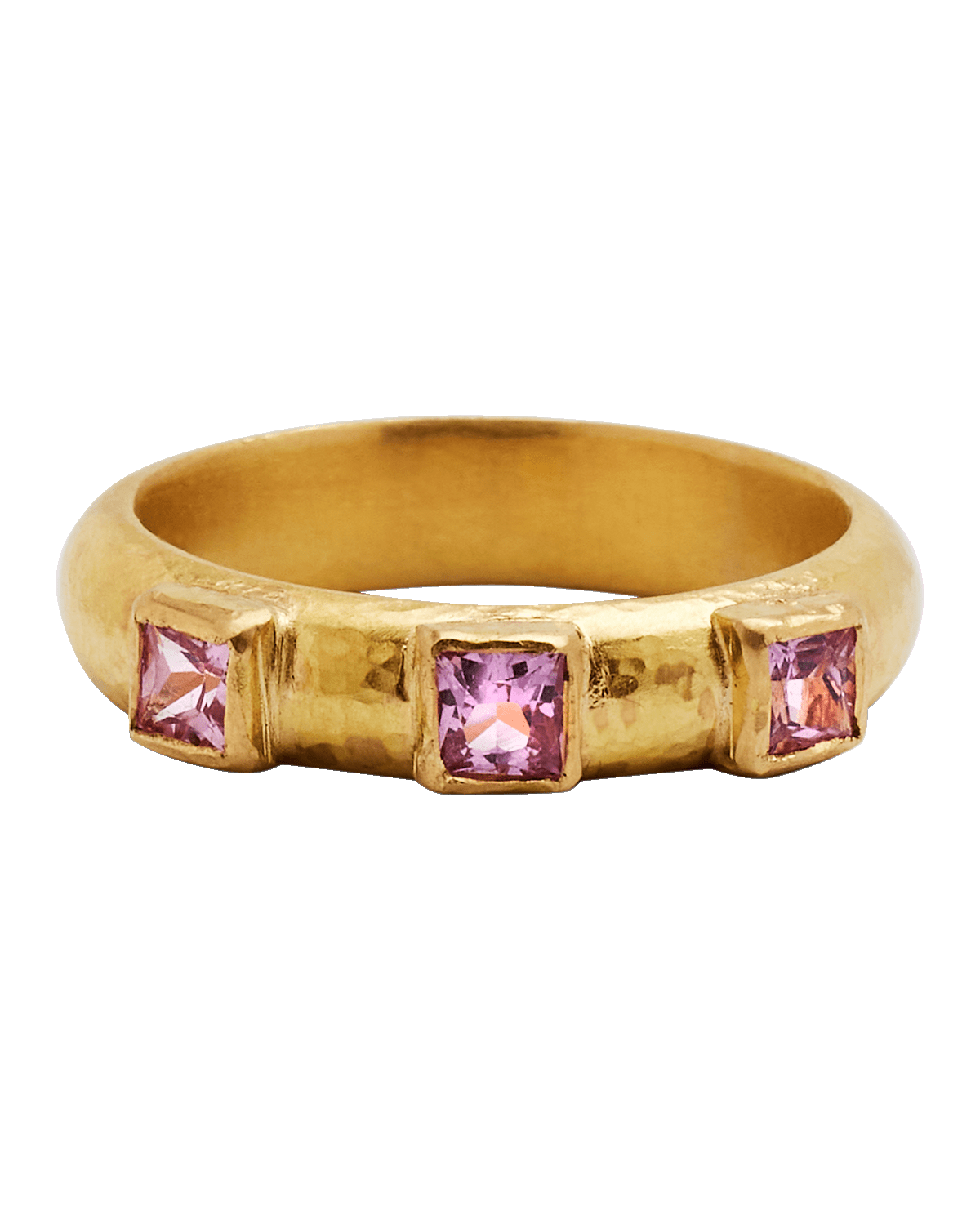 Elizabeth Locke 19K Square Faceted Pink Sapphire Stack Ring, Size 6.5