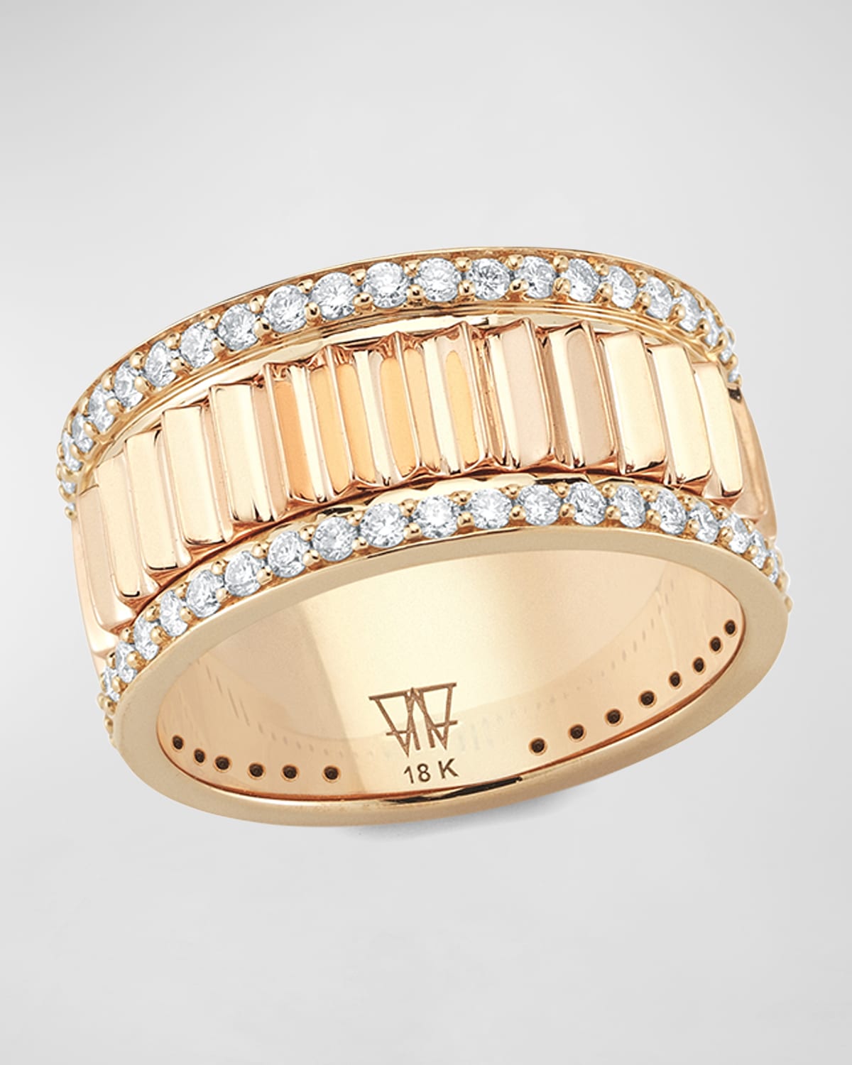 Walters Faith Clive Rose Gold Narrow Fluted Band Ring with Diamonds Rails