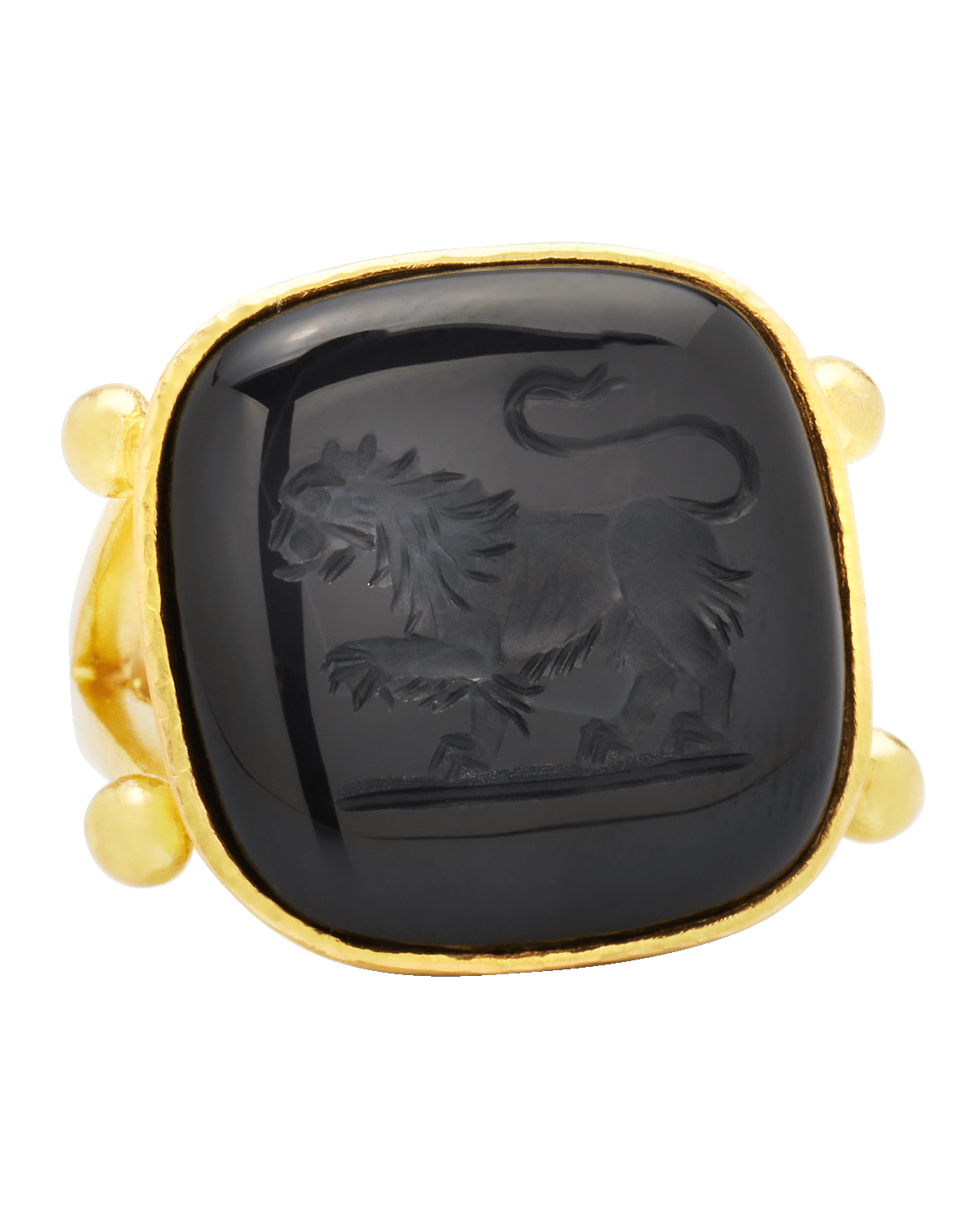 Elizabeth Locke 19K Onyx Lion Ring with Dot Granulation, Size 6.5
