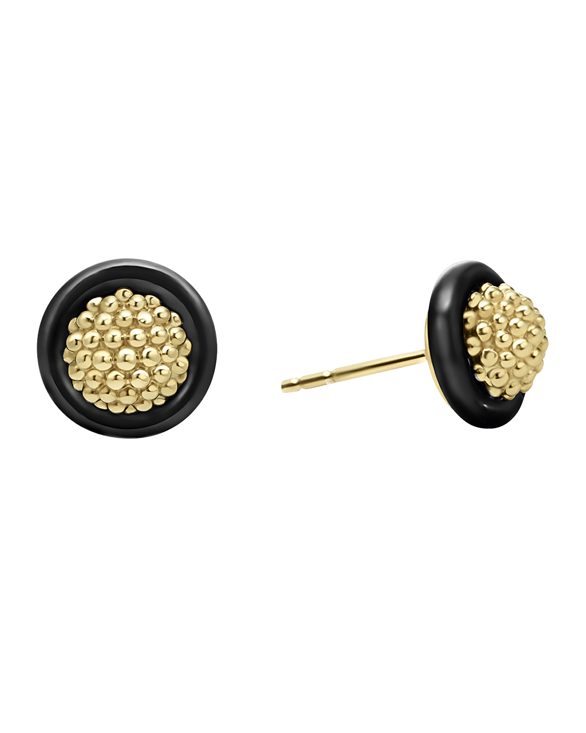 LAGOS 18K Gold and Black Caviar 9mm Stud Earrings