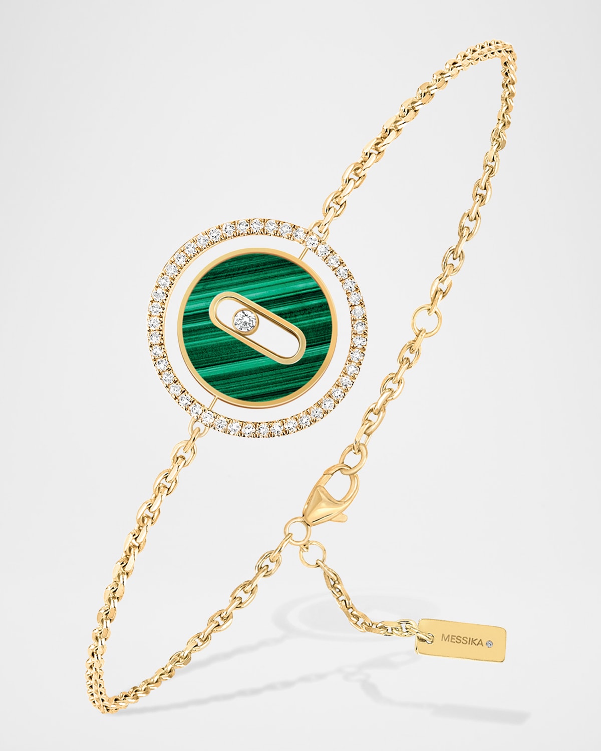 Messika Lucky Move 18K Yellow Gold Diamond and Malachite Medallion Bracelet