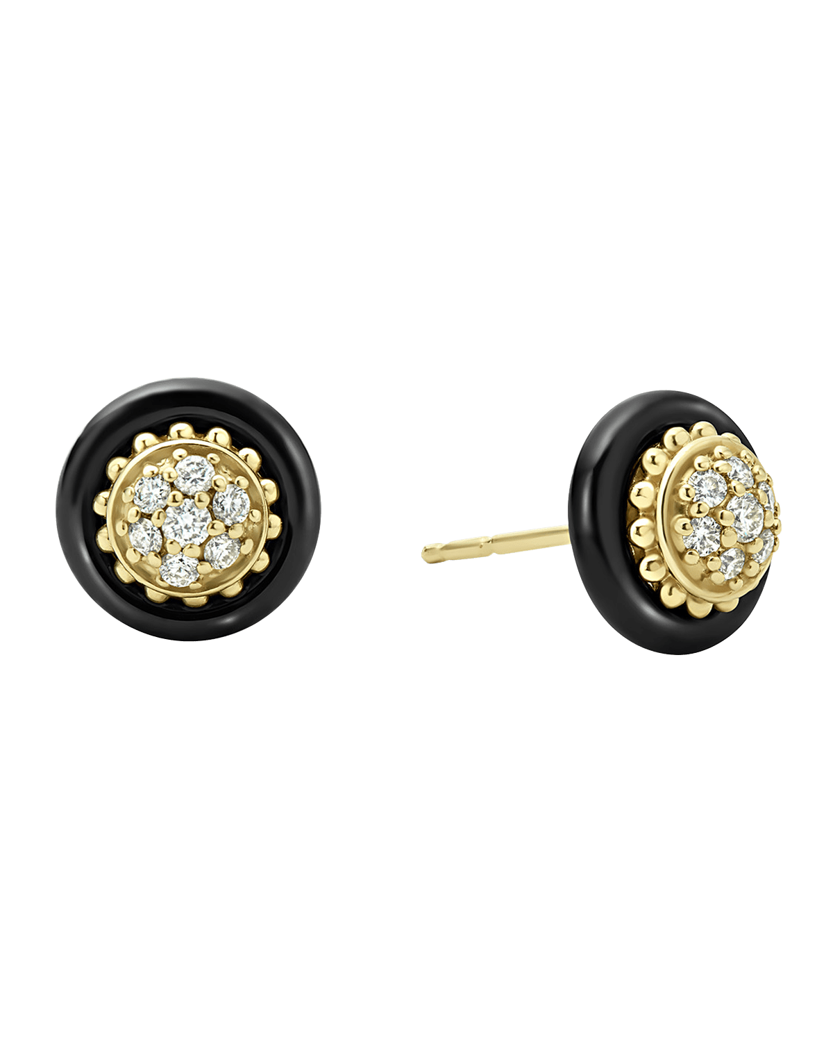 LAGOS 18K Gold and Black Caviar Diamond 9mm Stud Earrings