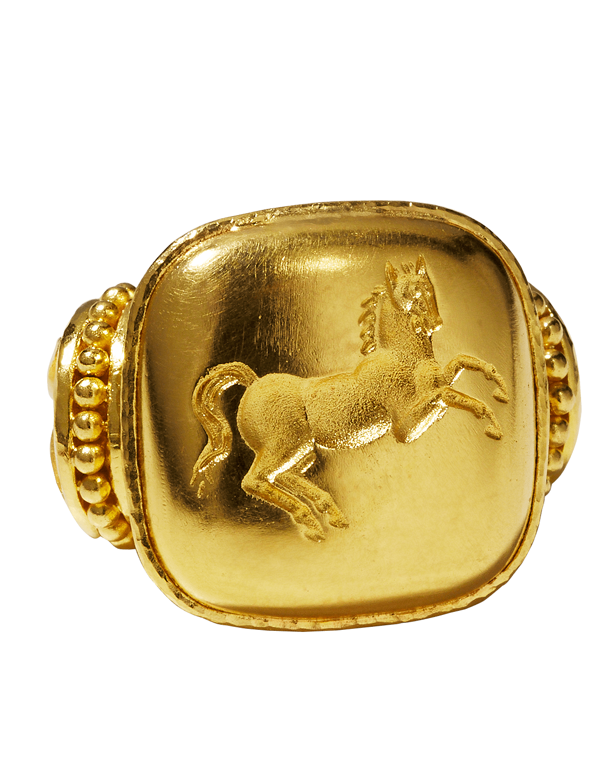Elizabeth Locke 19k Yellow Gold 19x19 Gold Rearing Horse Ring Size 6.5
