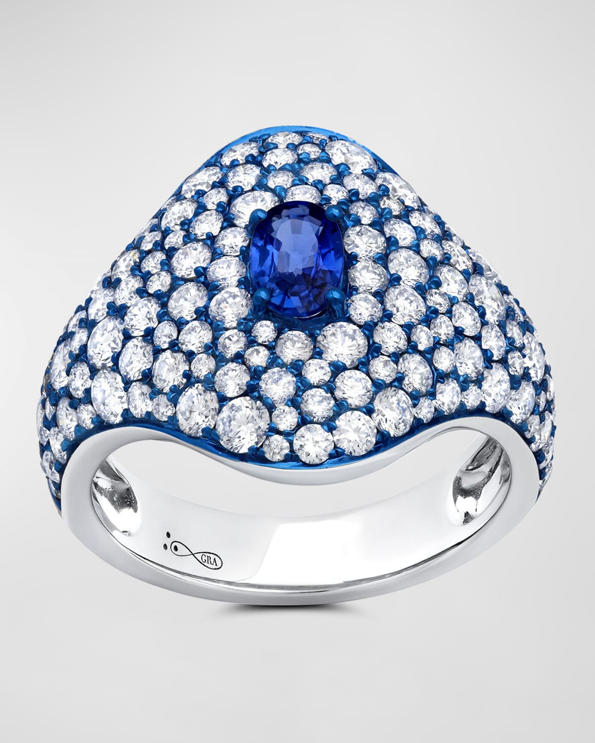Graziela Gems 18K White Gold Blue Rhodium and Sapphire Ring with Diamonds