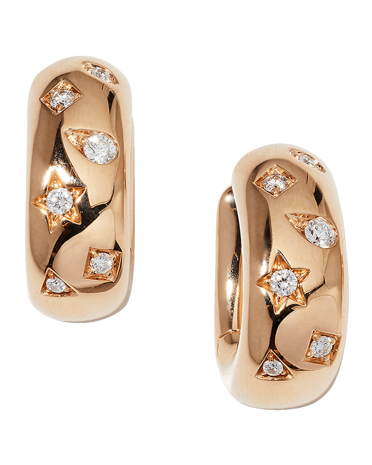 Pomellato 18K Rose Gold Iconica Huggie Earrings with Scattered Diamonds
