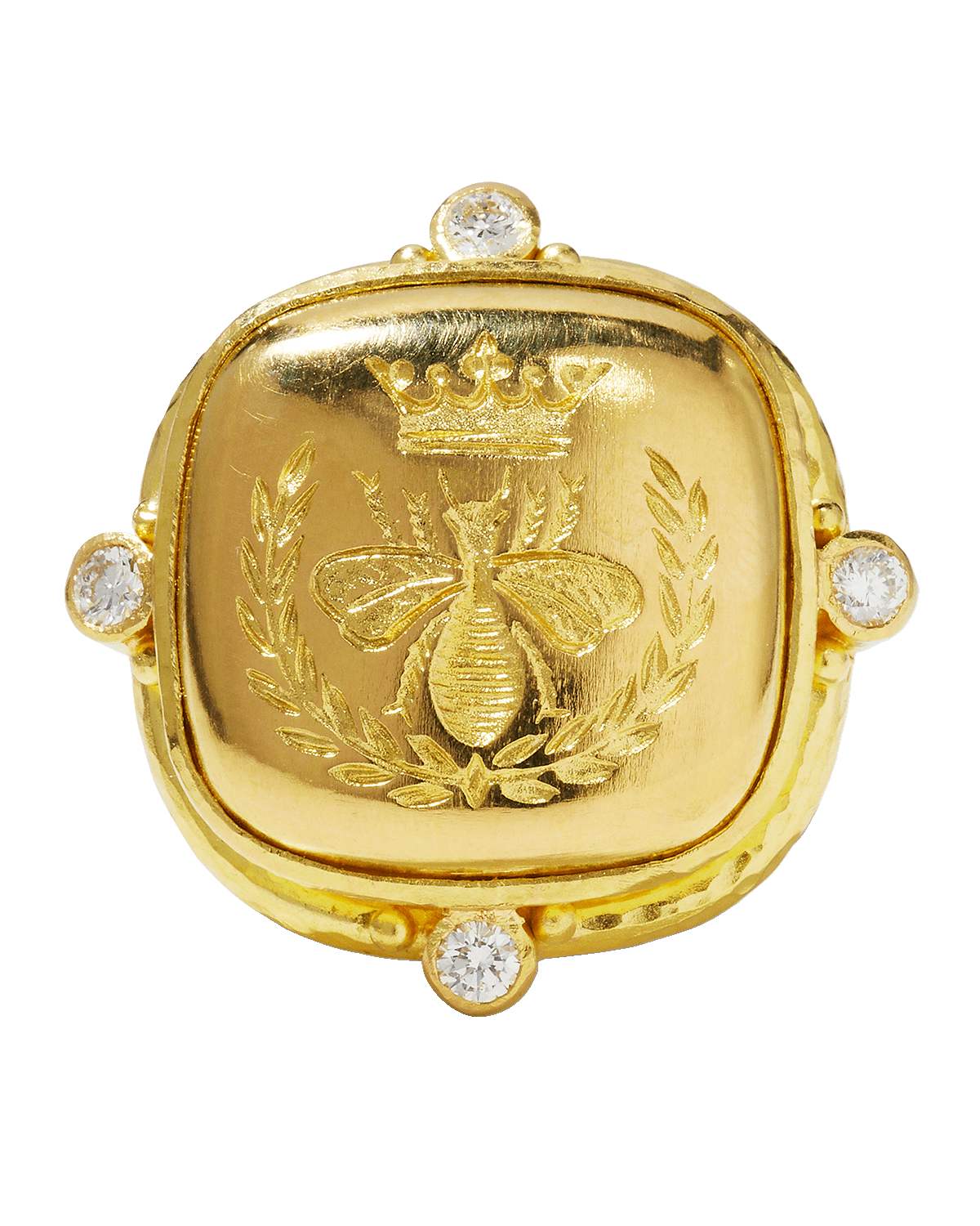 Elizabeth Locke Queen Bee 19k Cushion Ring w/ Diamonds, Size. 6.75