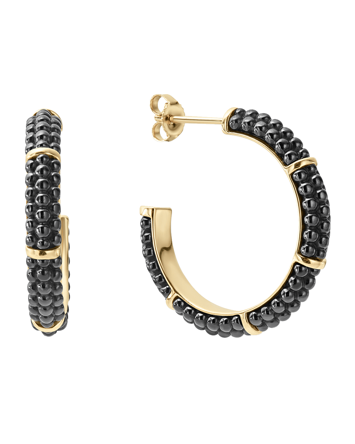 LAGOS 21mm Black Caviar & 18K Gold Hoop Earrings