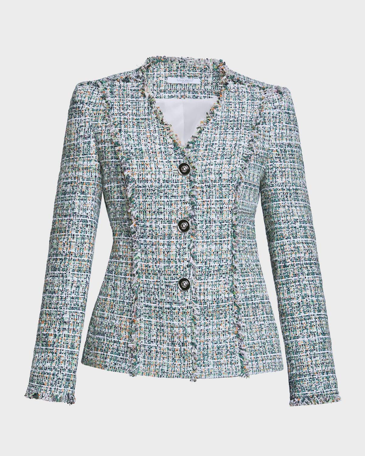 Santorelli Georgia Fringe-Trim Tweed Jacket