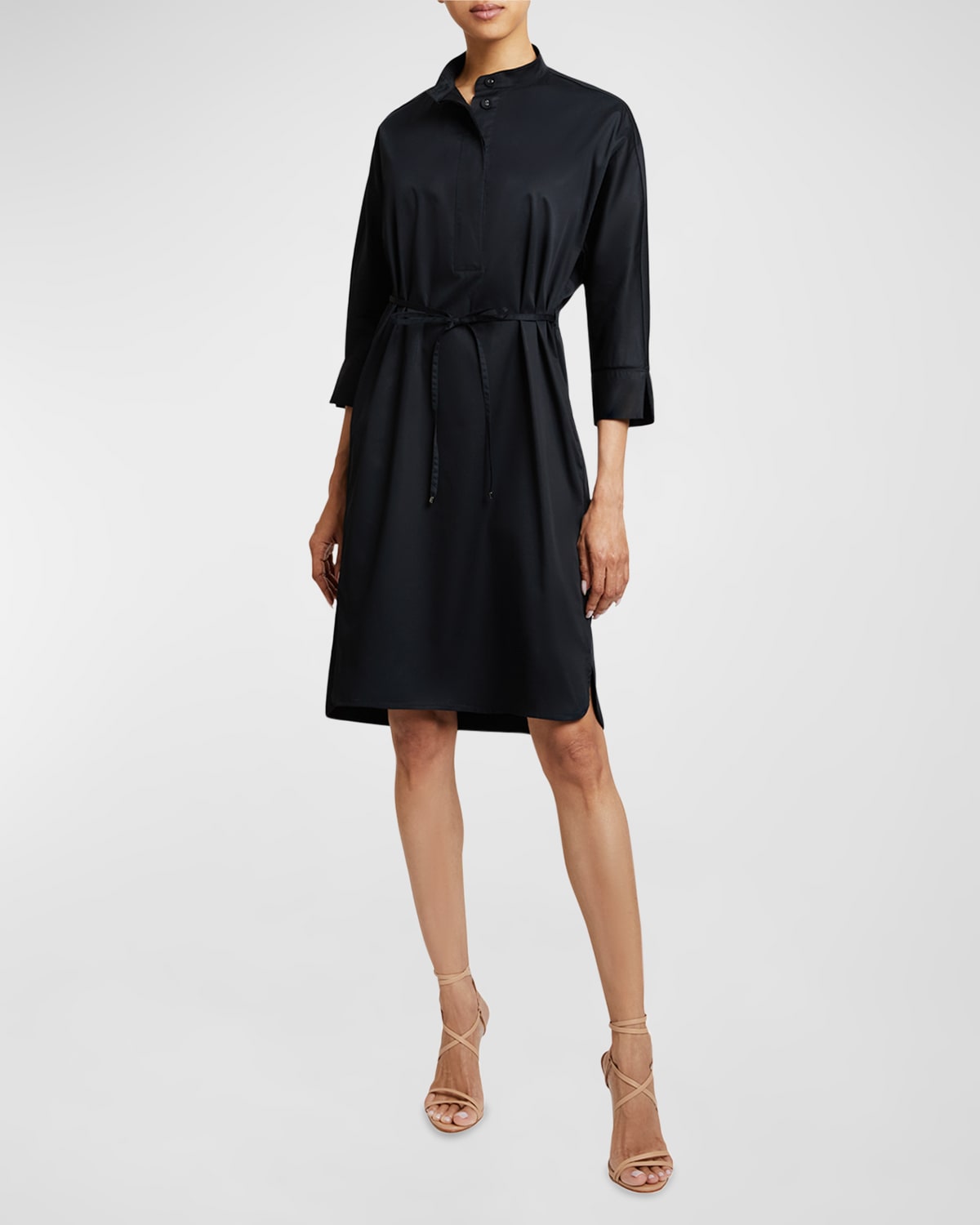 Santorelli Drawstring Cotton Midi Shirtdress