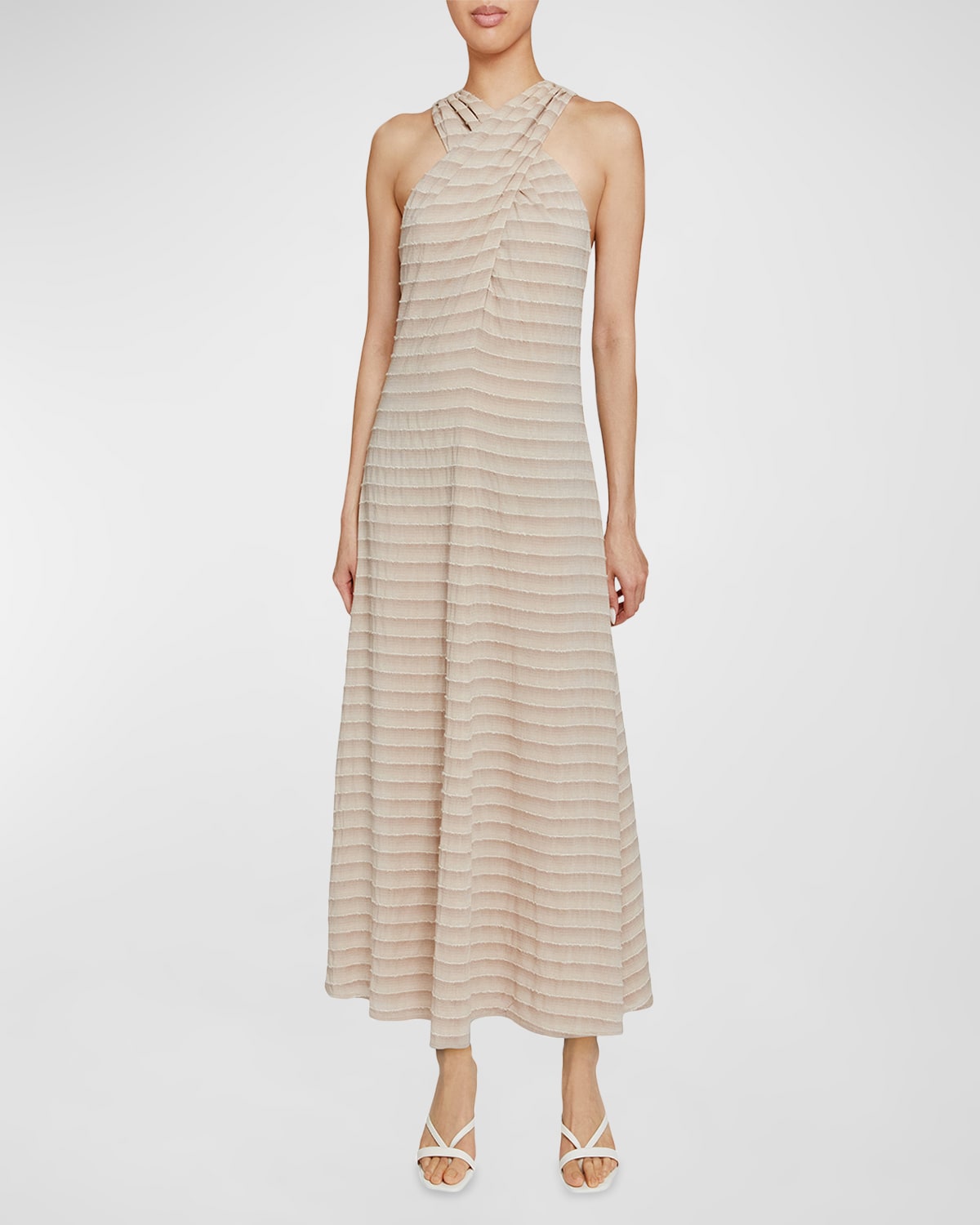 Santorelli Rudi Striped Crossover Halter Maxi Dress