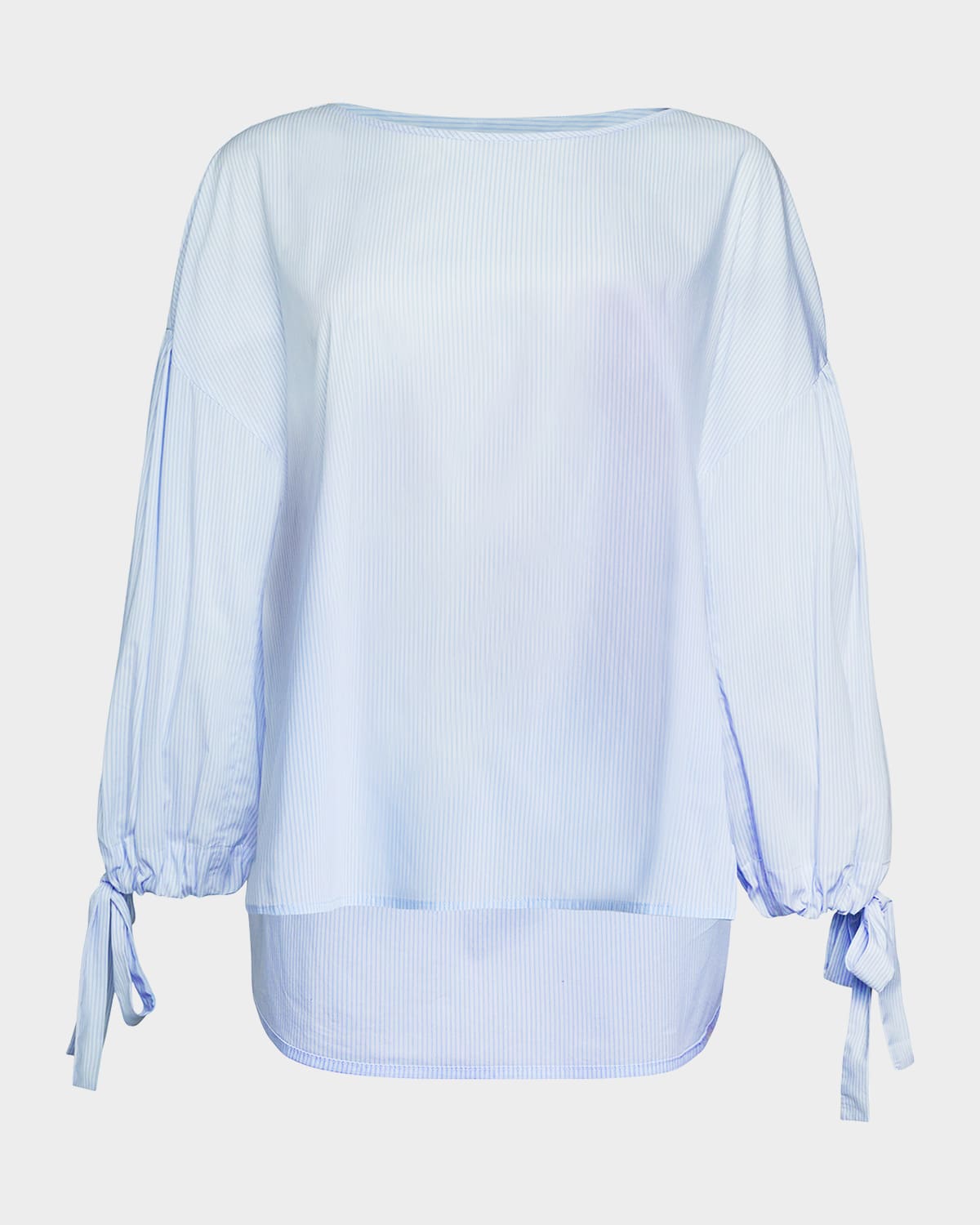 Santorelli Juniper Striped Tie-Cuff Blouse