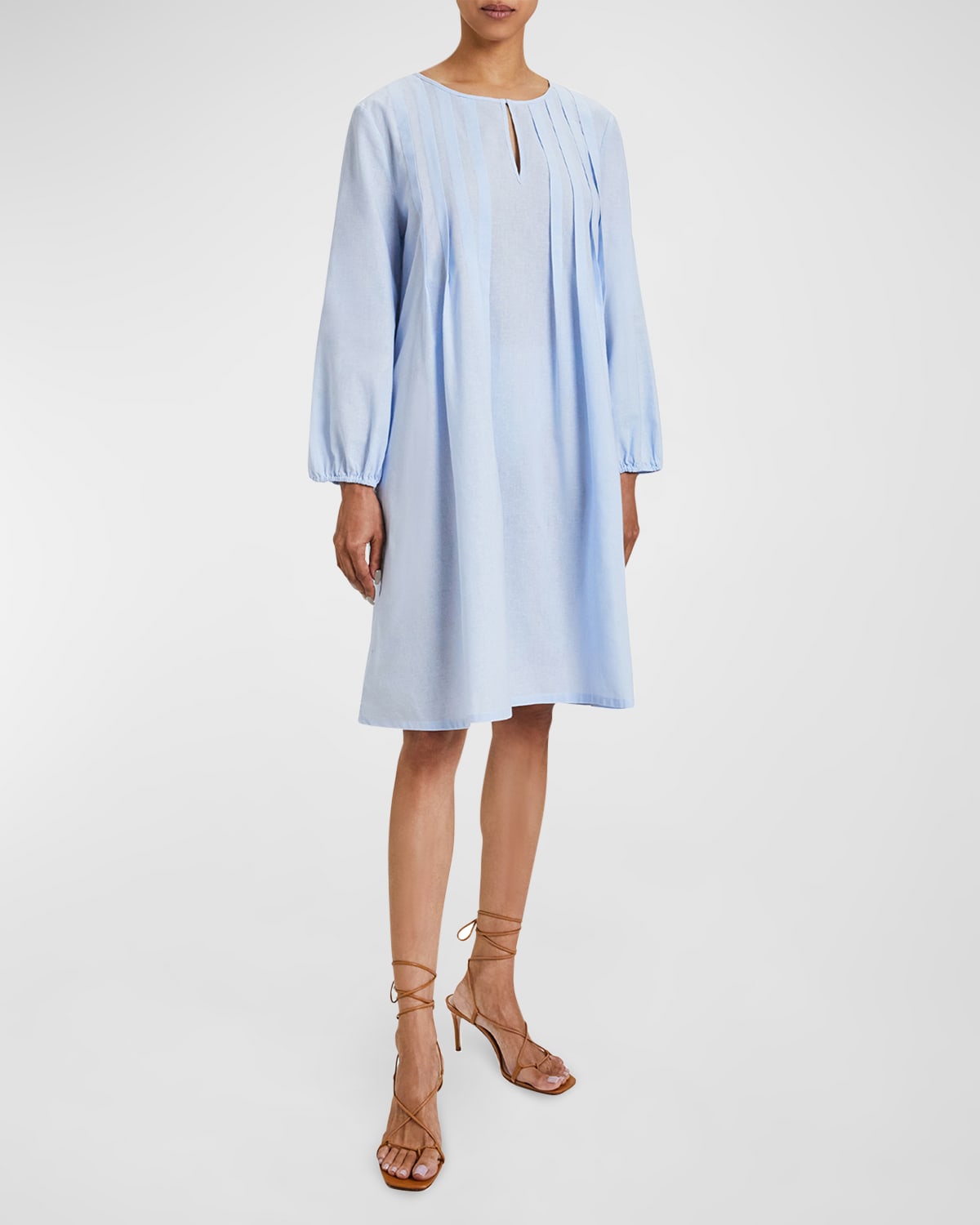 Santorelli Lanet Pintuck Cotton Chambray Shift Dress