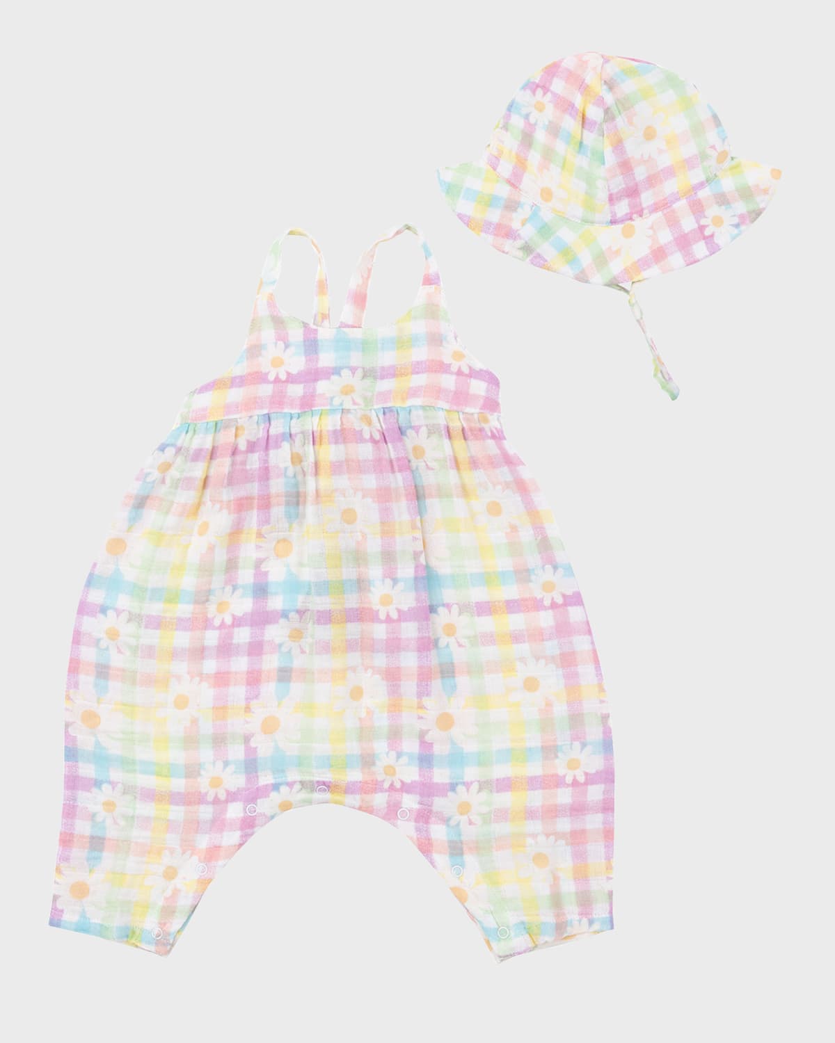 Angel Dear Girl's Gingham Daisy Tie-Back Romper and Sunhat, Size 3M-24M